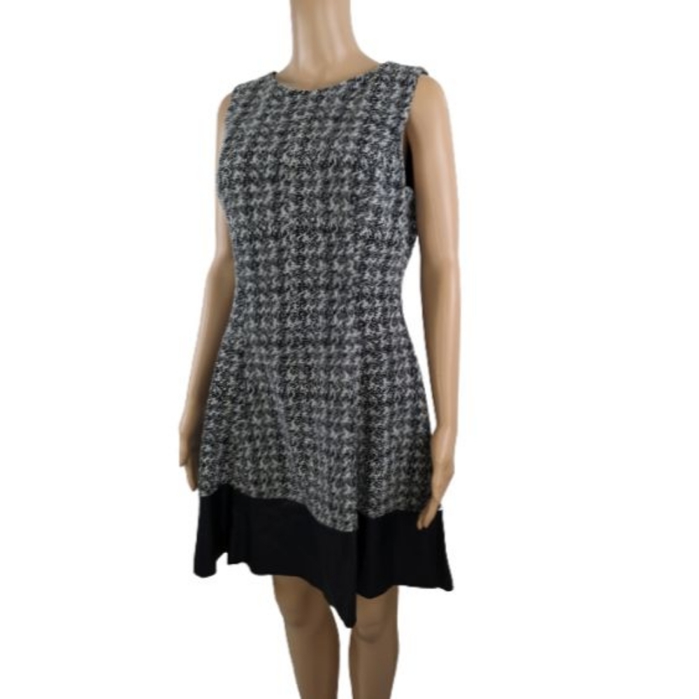 Lauren Ralph Lauren Black and White Tweed Faux Leather Dress 12P - Picture 5 of 9